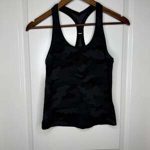 Lululemon Cool Racerback Tank Womens 4 Gray Camo Nulu Run Yoga Gym Stretch Light